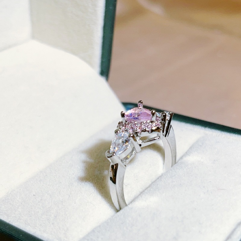 Fashion Hot Love Heart Designer Rings for Women S925 Silver Sweet Girls Lovely Hearts CZ Zircon Pink Crystal Luxury Band Ring Jewelry Valentines Day B