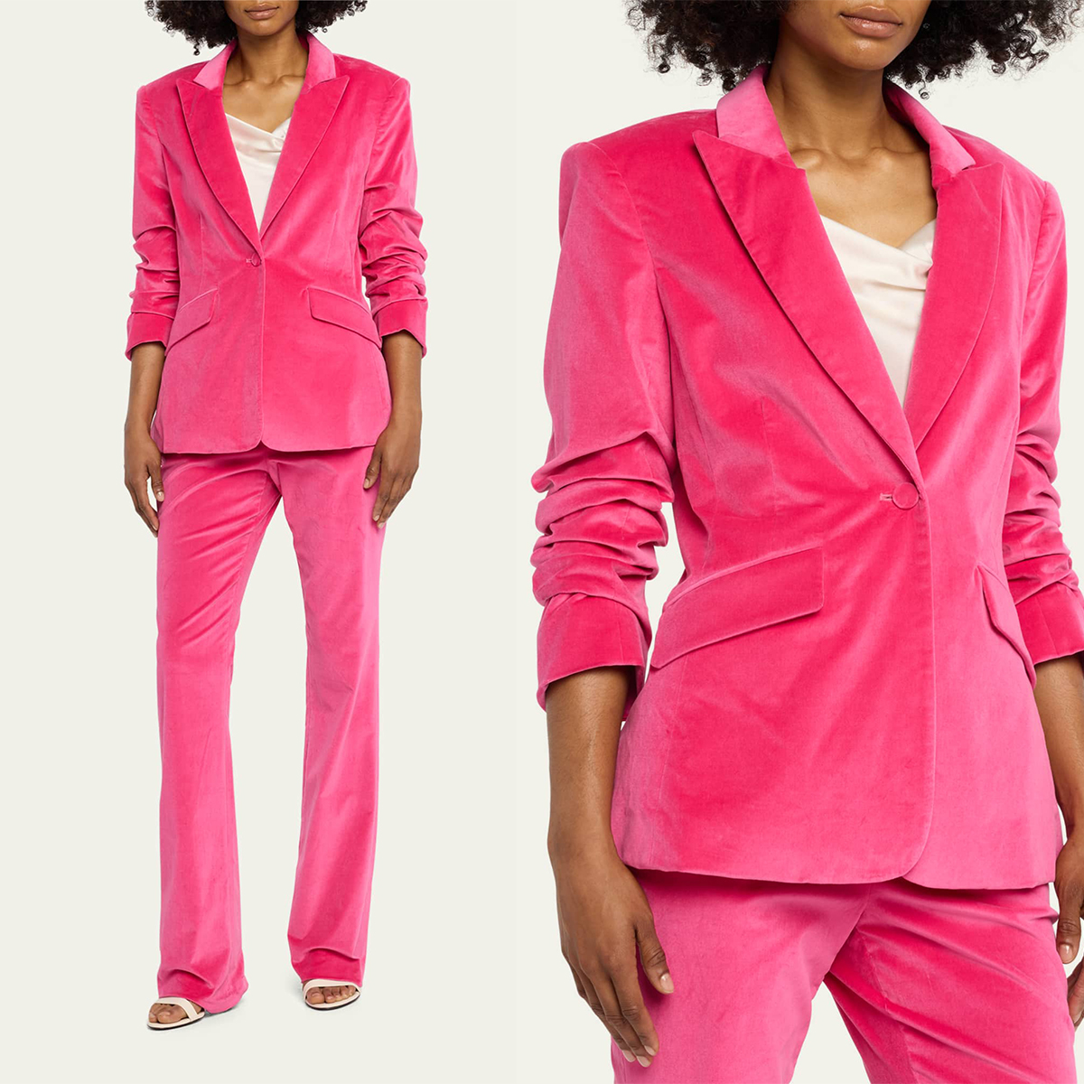 Spring Pink Women Pants Sets Velvet Slim Fit Ladies Wedding Guest Party Wear 2 Piece Jacket And Trousers