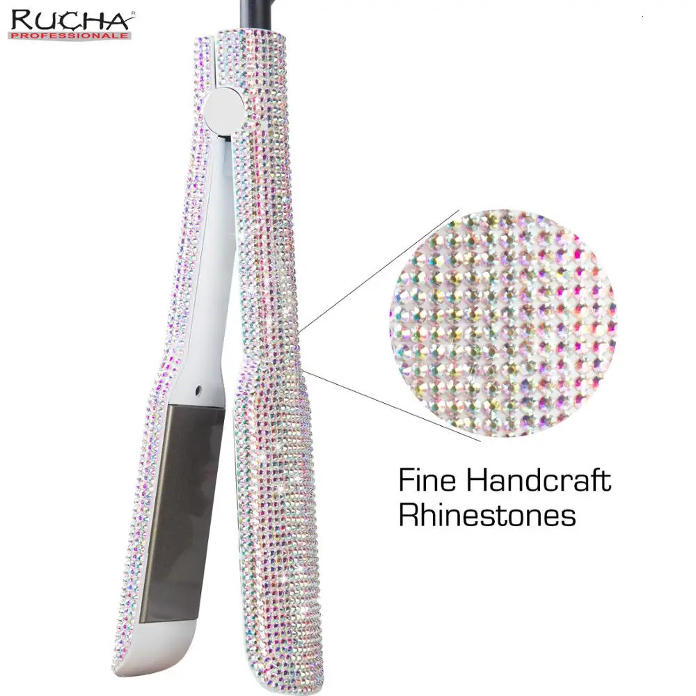 Rhinestone Flat Iron Hair Straightener Professional Dual Voltage Straightening Irons LCD Display 2 Inch Plate Irons 231227