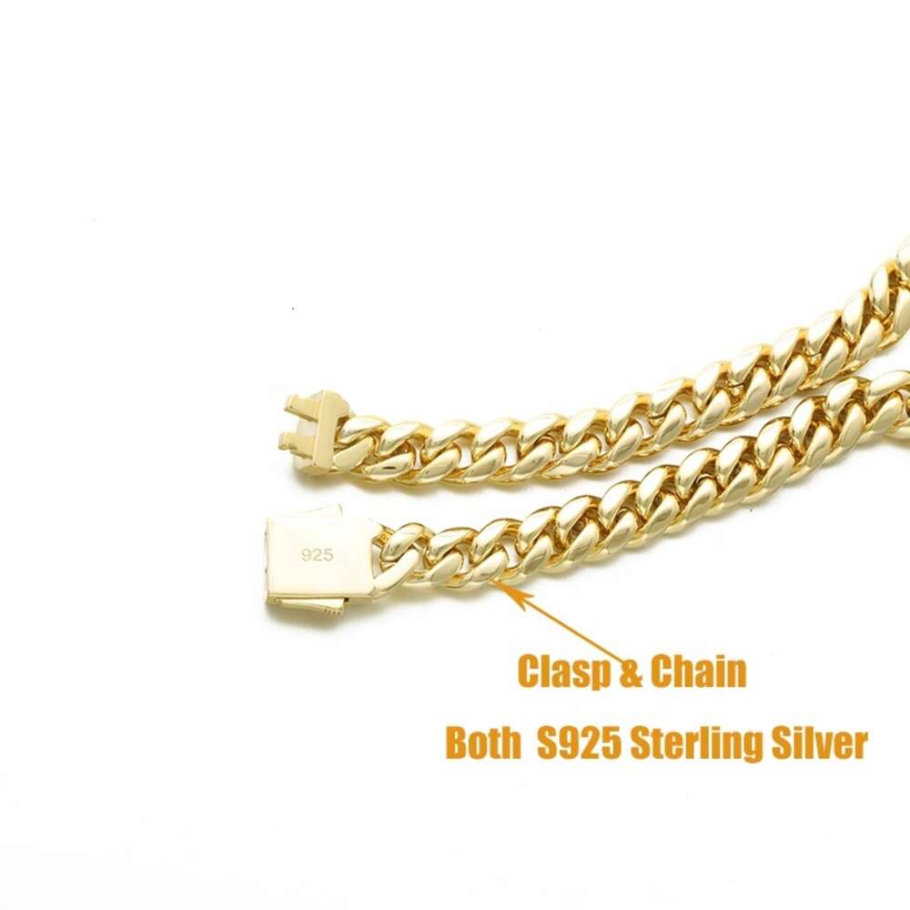 10mm 12mm Iced Out Vvs Moissanite S925 Sterling Silver Miami Cuban Link Chain 14k Plated Gold Men Hiphop Necklace