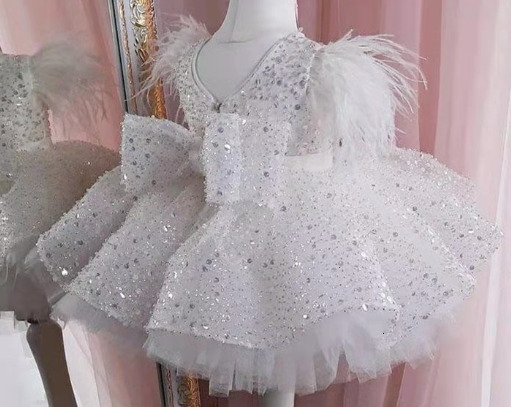 2023 White Baptism First Birthday Dress For Baby Girl Clothes Bow Princess Dresses Sequin Party Girls Costume Ball Gown 231226 - view 4