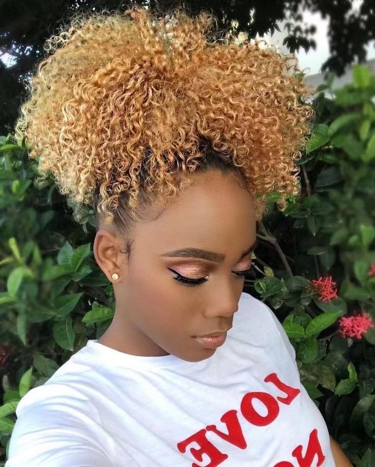 Virgin human blonde Afro Puff Drawstring Ponytail Extension for Black Women, Short Afro Puff Ponytail for Natural Hair, Clip On Kinky Drawstring Curly