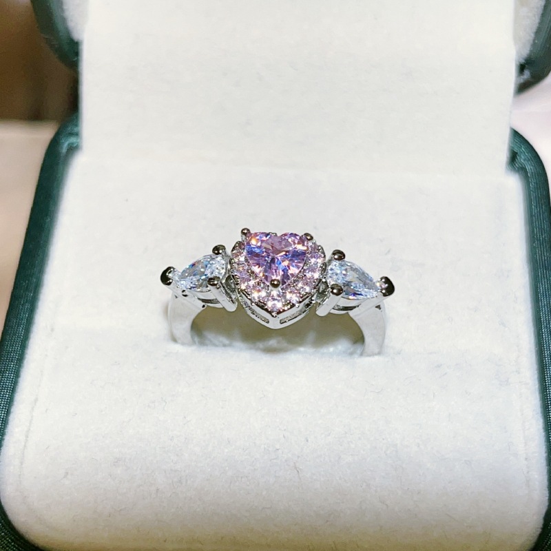 Fashion Hot Love Heart Designer Rings for Women S925 Silver Sweet Girls Lovely Hearts CZ Zircon Pink Crystal Luxury Band Ring Jewelry Valentines Day B