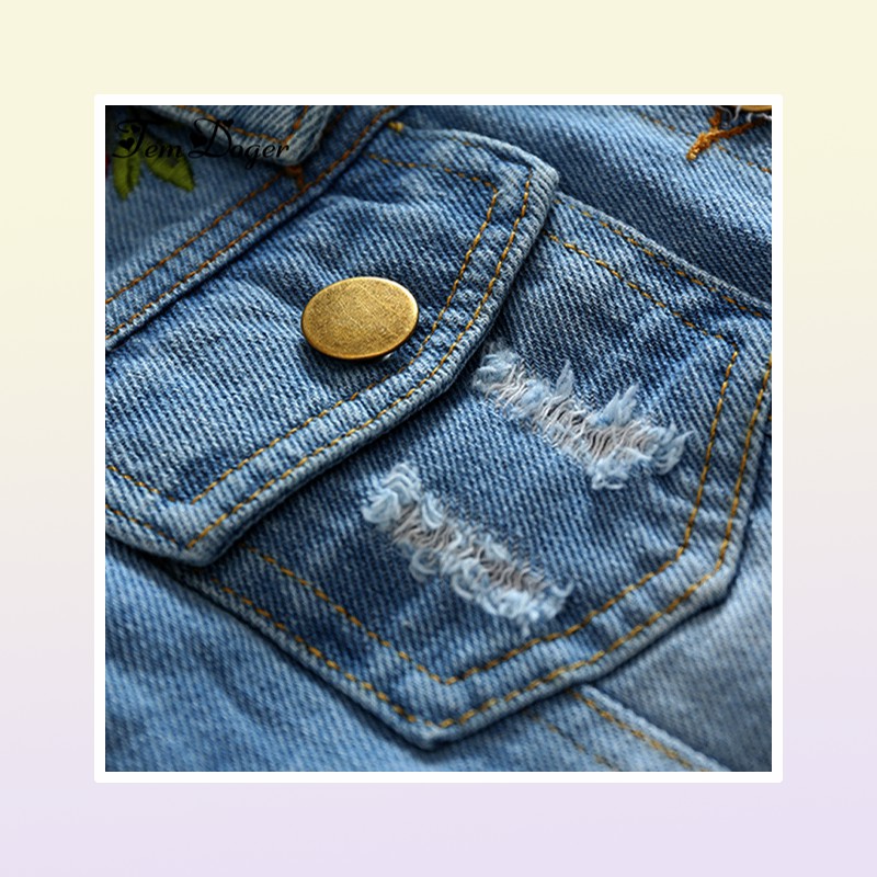 Tem Doger Baby Girls Outerwear Coats Newborn Infant Baby Jeans Coat for Girl Ripped Outwear Bebes Embroidery Denim Jackets 210312