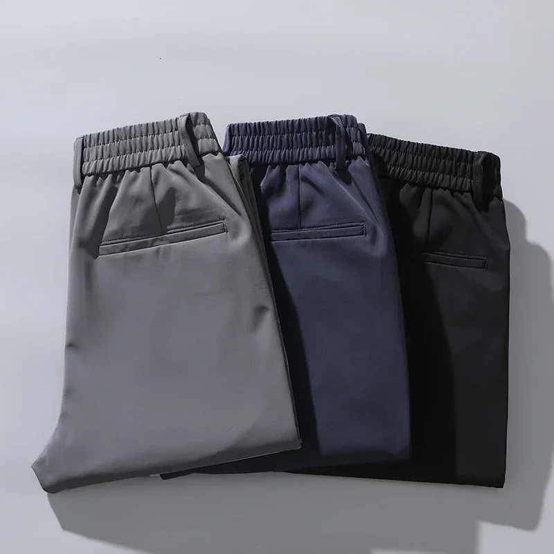 Autumn Pants Mens Stretch Korean Casual Slim Fit Elastic Waist Jogger Business Classic Trousers Male Black Gray Blue 28-38 231226