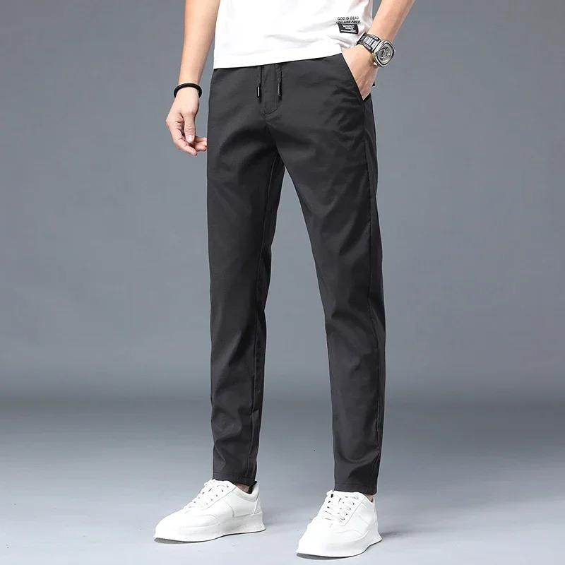Korean Style Men Casual Pants Thin Summer Regular Fit Cargo Pants Elastic Waist Black Pants Fashion Gray Black Khaki 883 231226