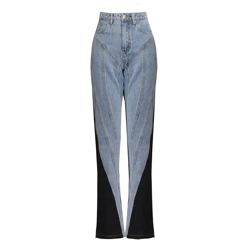 Korean Version Niche Style Two-Piece Set Black And White Patchwork Short Denim ShirtHigh Waisted Straight Leg Pants 231226
