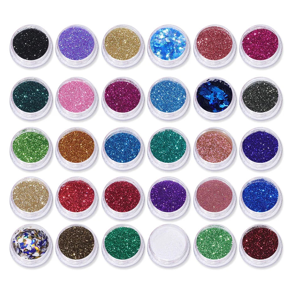 60pcs/Set Nail Art Glitter Sequins Mix Blue Gold Silver White Colors Sugar Sanding Powder Pigment Dust Nail Supply Decorations 231227
