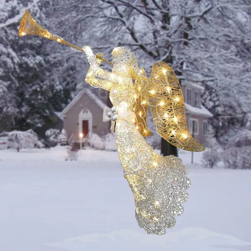 Garden Decorations Gold Lighted Angel With Trumpet Outdoor Christmas Yard Decoration Scpture Art Holiday Winter