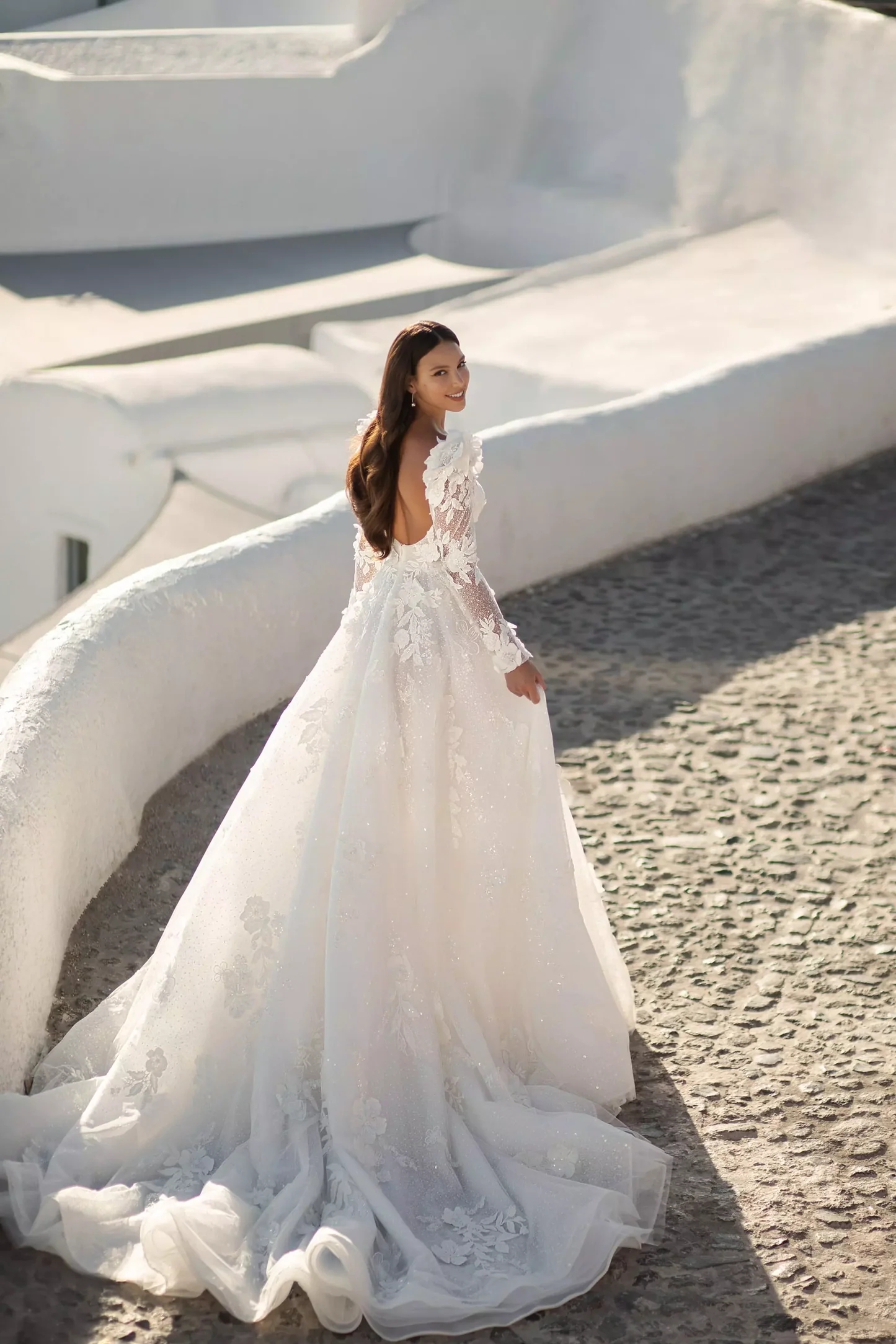Vestido De Noiva A Line Wedding Dresses 2024 Square Neck Backless Bridal Dress with Long Sleeve Sequin 3D Flower Appliques Wedding Gown