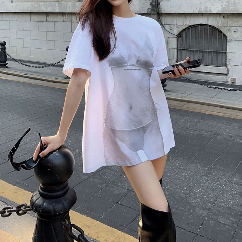 Women's T-Shirt Ladies Summer New Perspective Printed White T-shirt S M L H25215