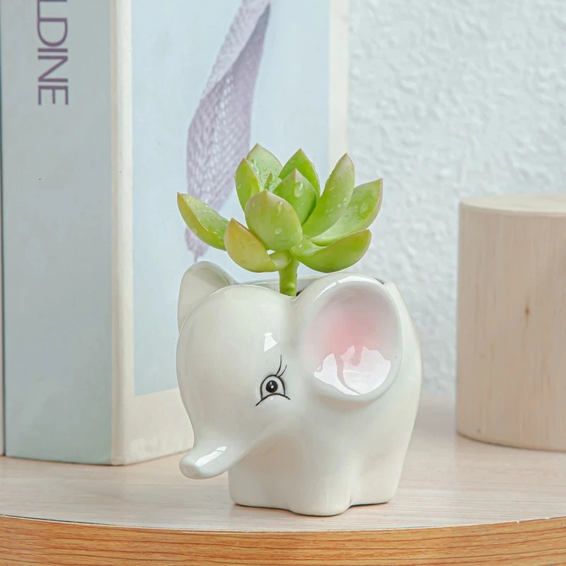 Nordic Style Ceramic Animal Flower Pot Cartoon Zebra Sheep Cow Head Mini Succulents Plants Bonsai Pots Home Decoration 231227