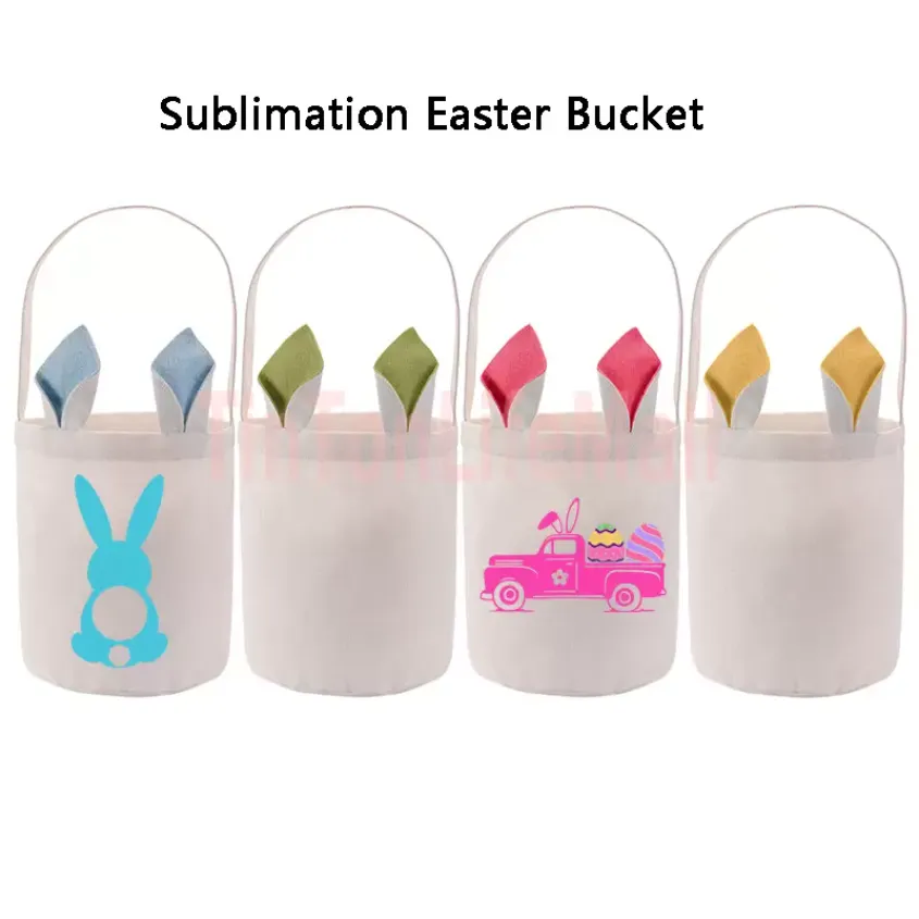 Sublimation Easter Bucket Festive DIY Blan Bunny Basket Portable Outdoor Shopping Bag With Rabbit Ears Cpa4210 2024