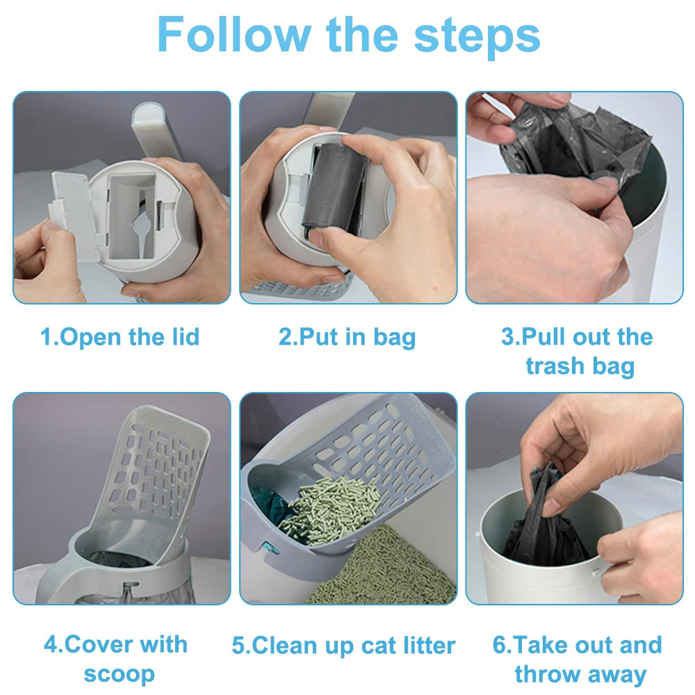 Cat Litter Shovel Scoop with Refill Bag For Pet Filter Clean Toilet Garbage Picker Supplies Box Self Cleaning 231226