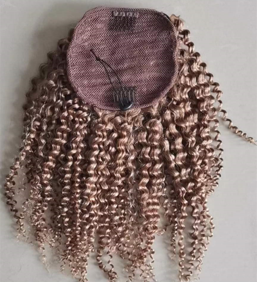 Virgin human blonde Afro Puff Drawstring Ponytail Extension for Black Women, Short Afro Puff Ponytail for Natural Hair, Clip On Kinky Drawstring Curly