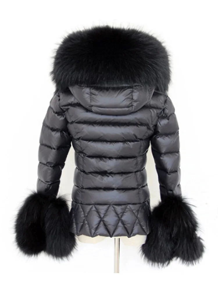 Janveny Real Raccoon Fur Hooded 90% White Duck Down Coat Women Winter Puffer Jacket Thick Warm Female Feather Parkas Outwear 231226