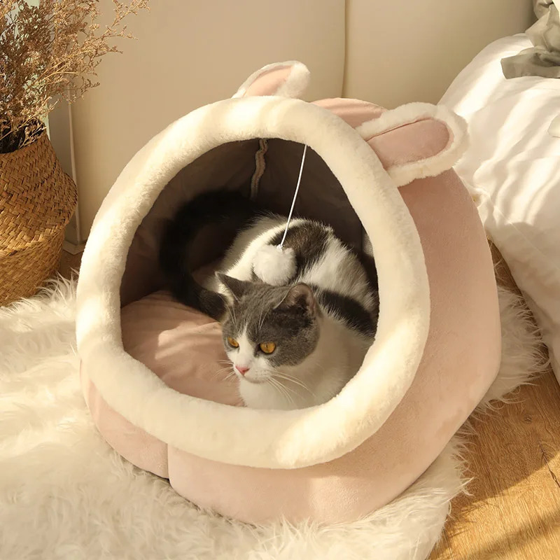 Pet Tent Cave Bed for Cats Small Dogs Self Warming Cat Hut Comfortable Sleeping Foldable Removable Washable 231226