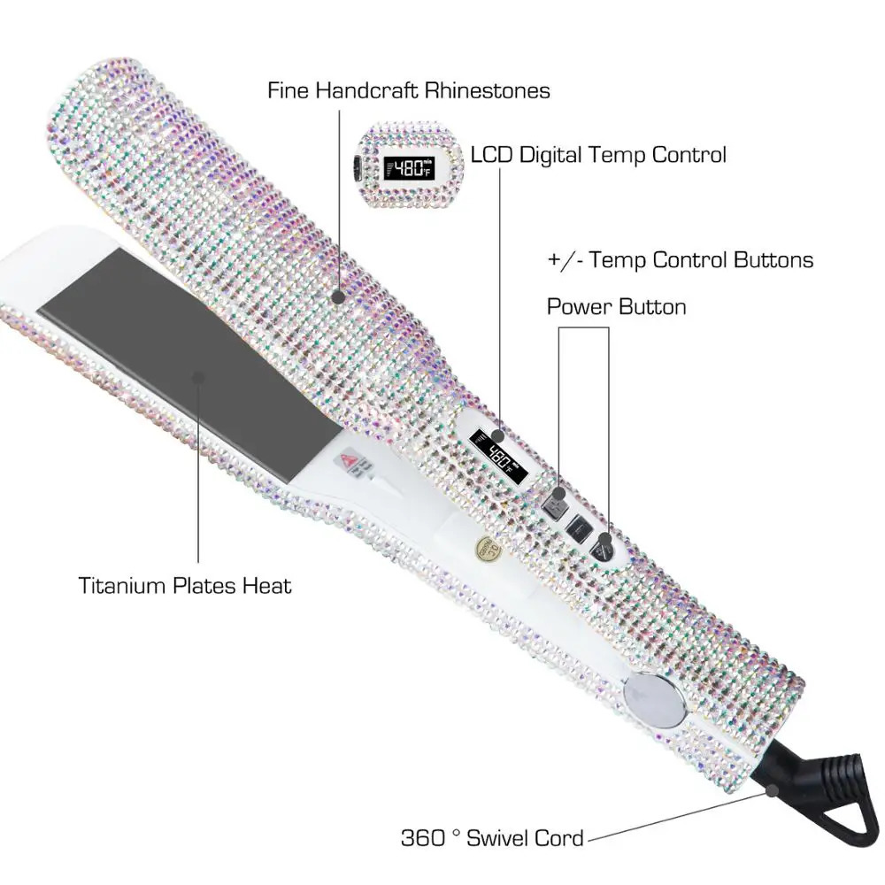 Rhinestone Flat Iron Hair Straightener Professional Dual Voltage Straightening Irons LCD Display 2 Inch Plate Irons 231227