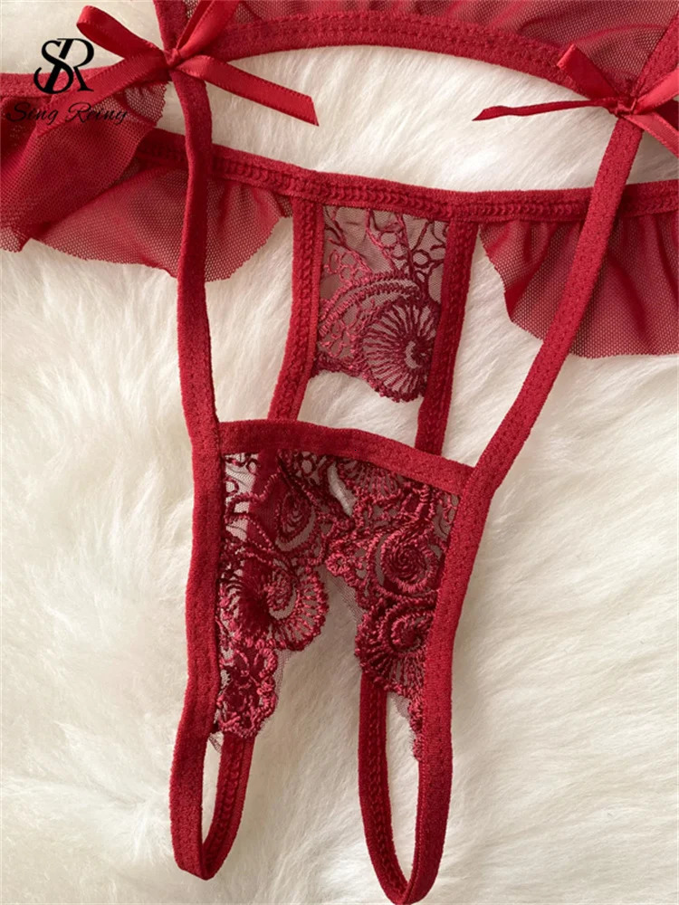 SINGREINY Female Sleevless Halter Playsuits Lace Sheer Open crotch Lingerie Rompers Women Erotic Hollow Out Sexy Bodysuits 231226