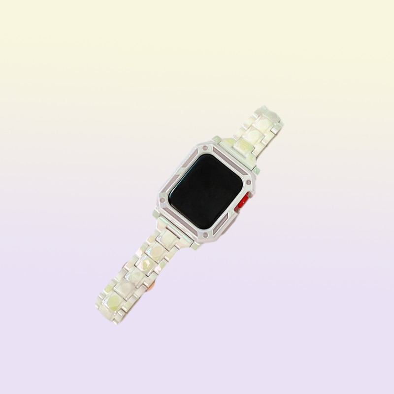 for Apple Watch Series 7 6 5 4 3 2 SE Glossy Laser White Protective Case Band Strap Cover iWatch 44mm 45mm4557057