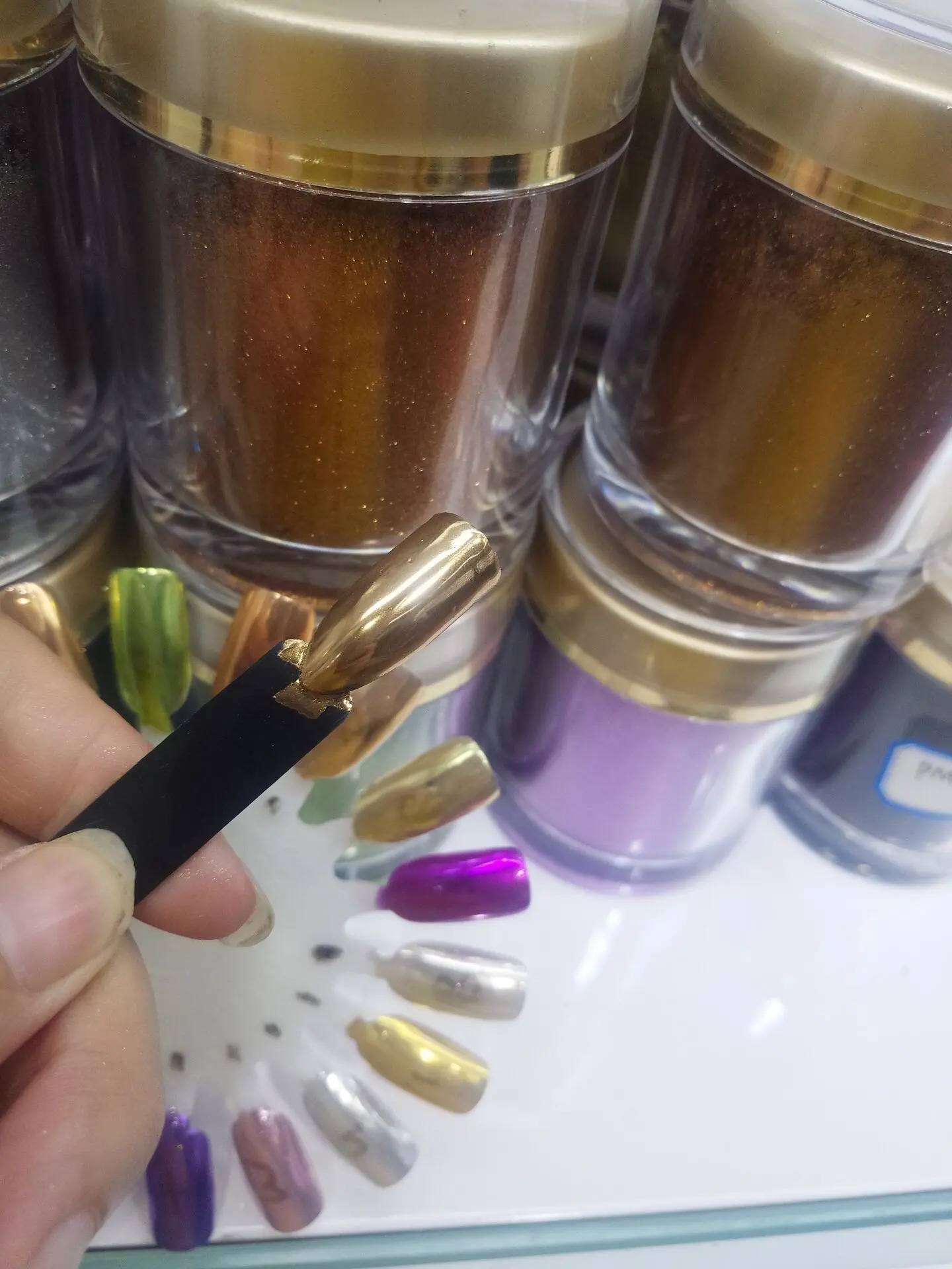 19 Jar/set Mirror Rub Nail Powder Metallic Mirror 19 Colors Glitter Metal Effect Nail Art UV Polish Chrome Pigment Powder 0.5g 231227