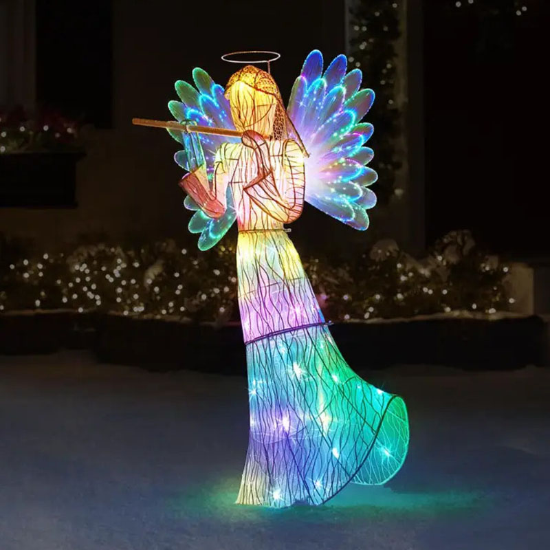 Garden Decorations Gold Lighted Angel With Trumpet Outdoor Christmas Yard Decoration Scpture Art Holiday Winter