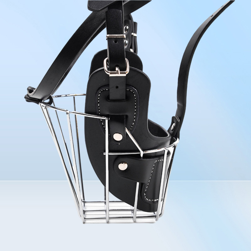 Black Large Medium Dog Metal Wire Basket Leather Antibite Masks Mouth Cover Bark Chew Dwe74 Muzzle Pet Breathable Safety Mask 2014025672