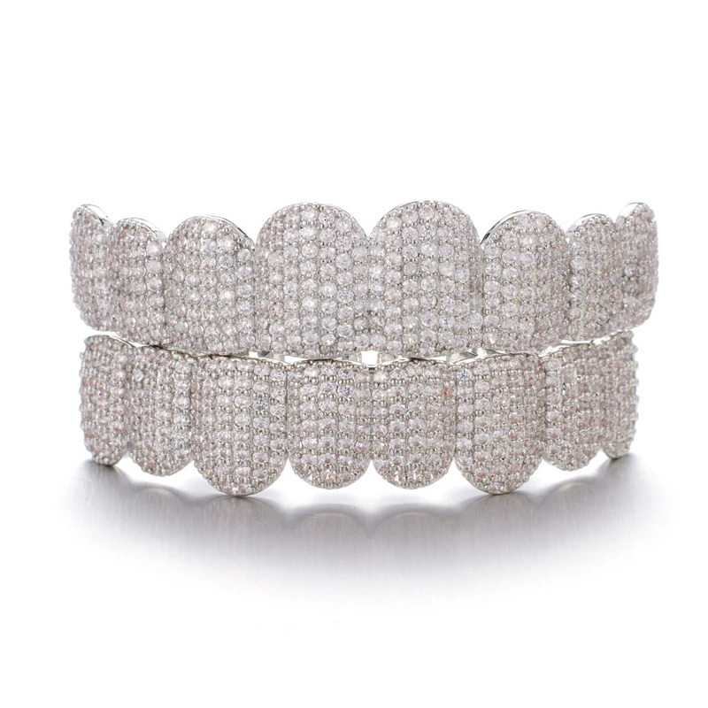 Hip Hop Full CZ Stones Teeth Caps Cubic Zircon Iced Out Micro Pave Top Bottom Charm Grills For Men Women Jewelry 231226