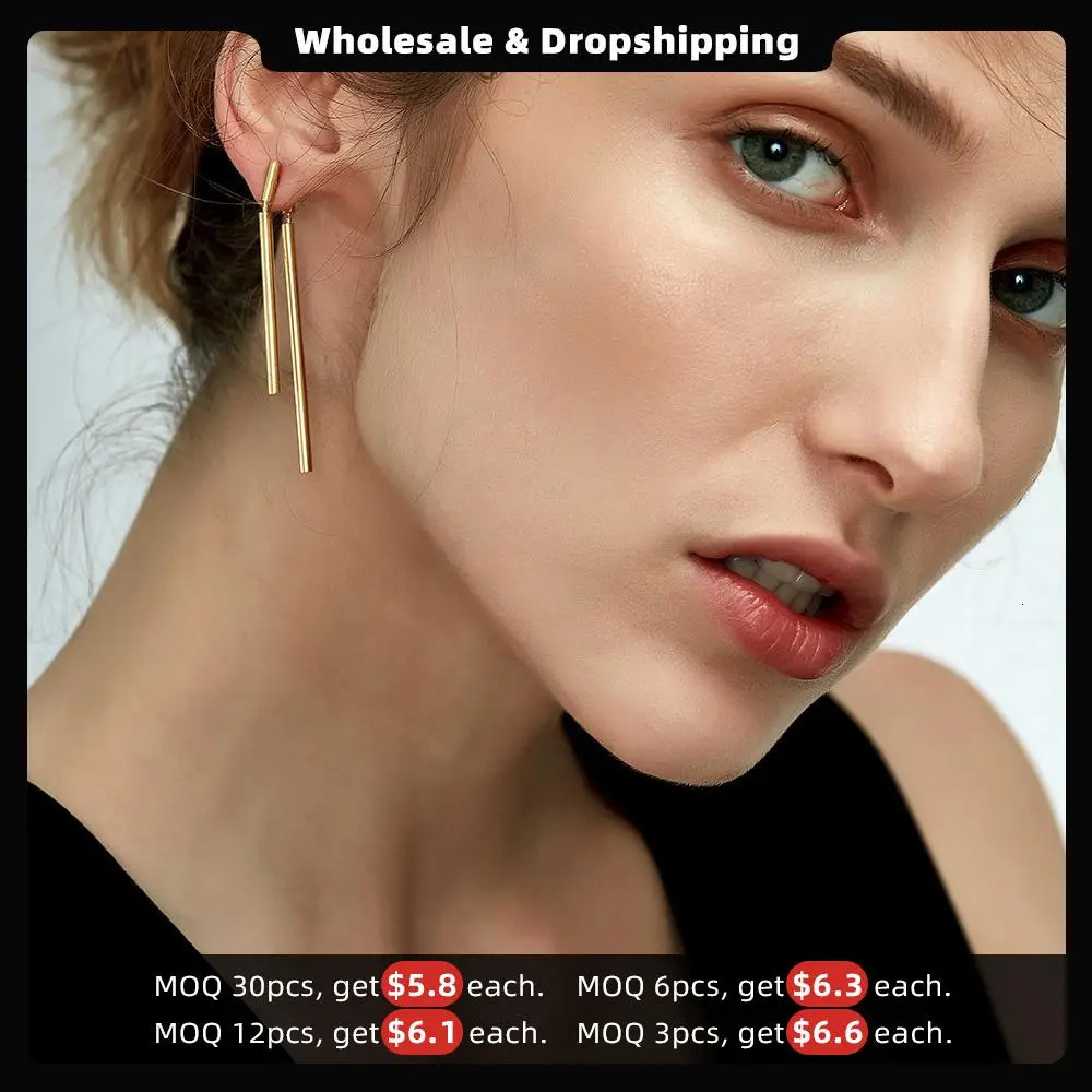Enfashion Jewelry Double Long Earrings Dangle Earring Rose Gold color Earings Stainless Steel Drop Earrings For Women Wholesale 231227