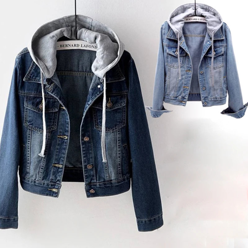 Korean Hooded Cowboy Denim Jacket Suit Women Outwear Jean Slim Coat Female In Outerwears Students Varsity Clothing 231227