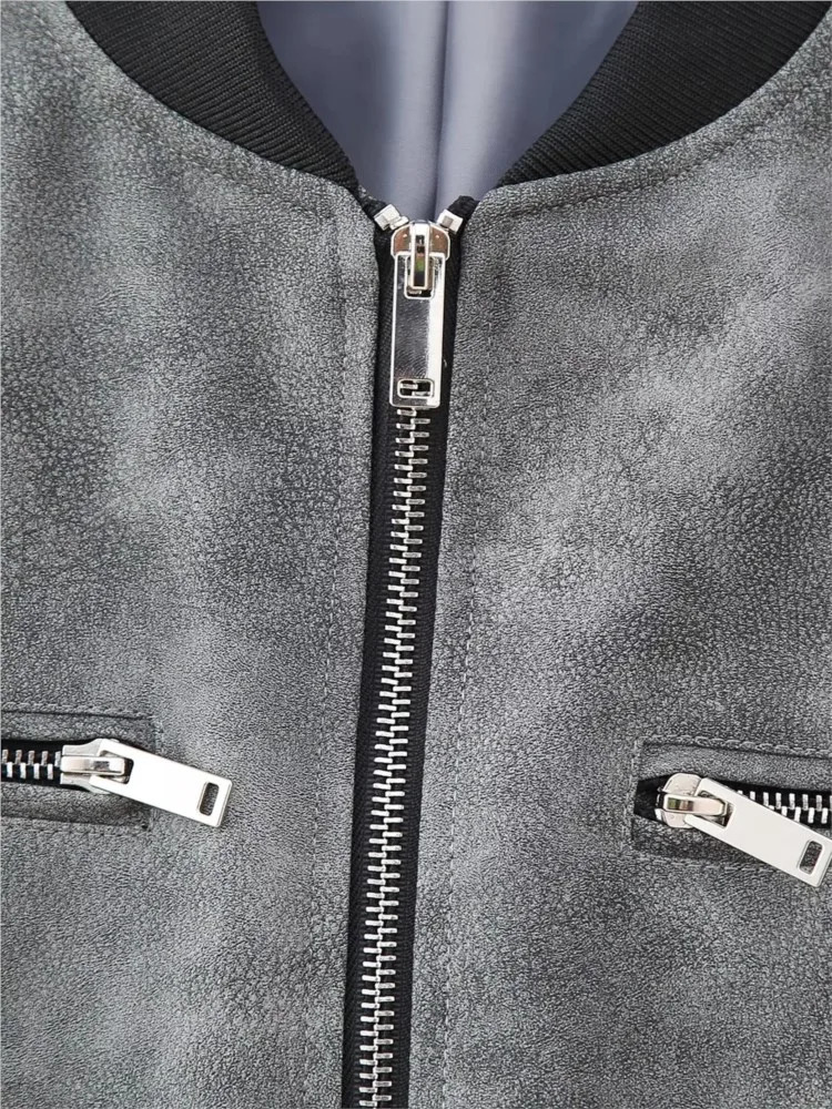 Vintage Leather Bomber Jackets For Women O-neck Zipper Worn Effect Short Jackets Autumn Female High Street Pu Leather Coats