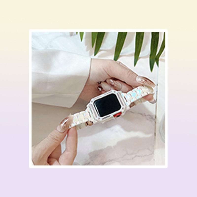for Apple Watch Series 7 6 5 4 3 2 SE Glossy Laser White Protective Case Band Strap Cover iWatch 44mm 45mm4557057