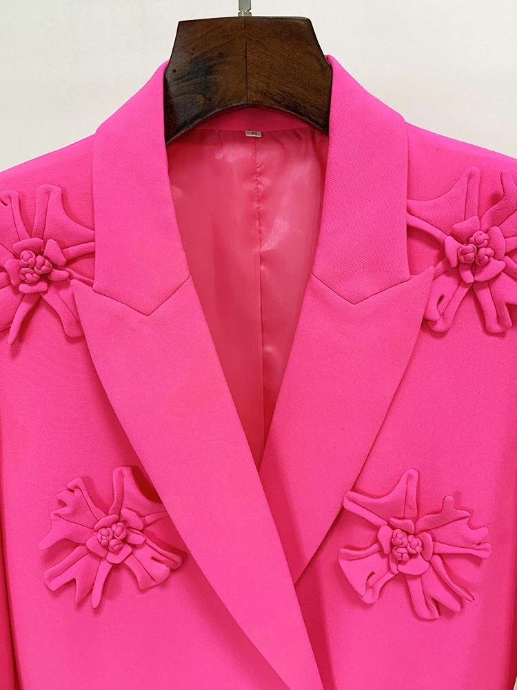 TWOTWINSTYLE Temperament Loose Coats For Women Notched Long Sleeve Double Breasted Patchwork Appliques Solid Blazers Female 2023 231227