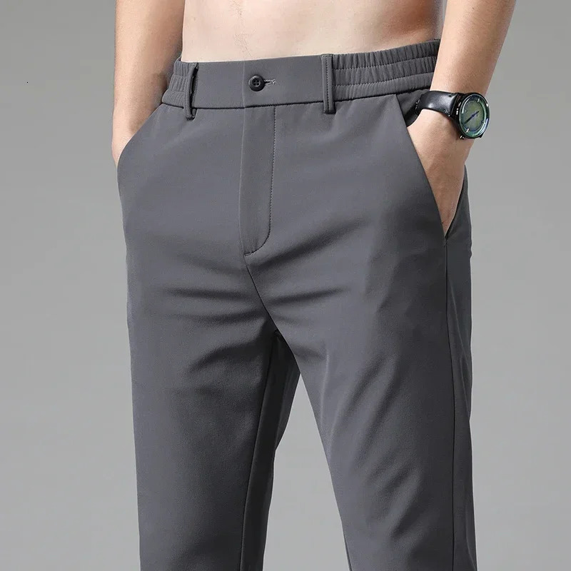 Autumn Pants Mens Stretch Korean Casual Slim Fit Elastic Waist Jogger Business Classic Trousers Male Black Gray Blue 28-38 231226