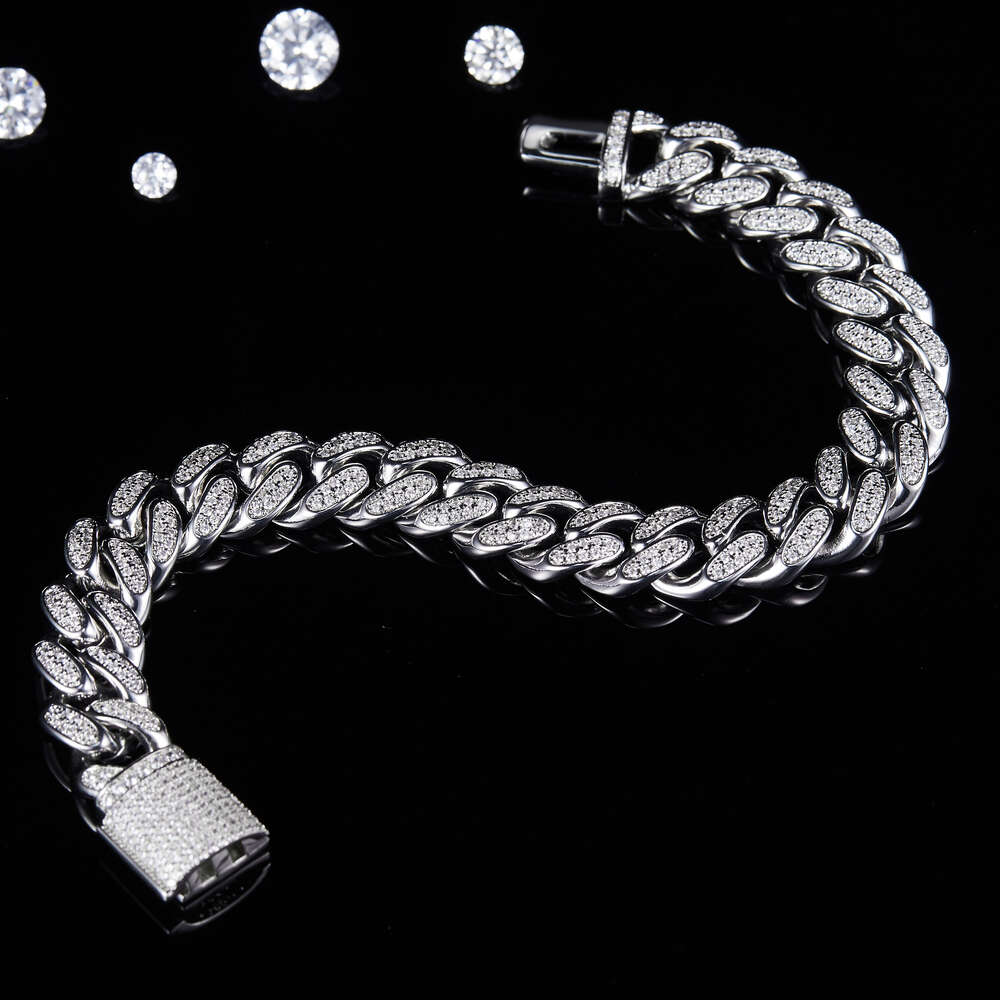 Wholesale Dancer 12mm Moissanite Chain Iced Out Hip Hop Jewelry S925 Sliver 14k Fashion Necklace Cuban Moissanite Chain