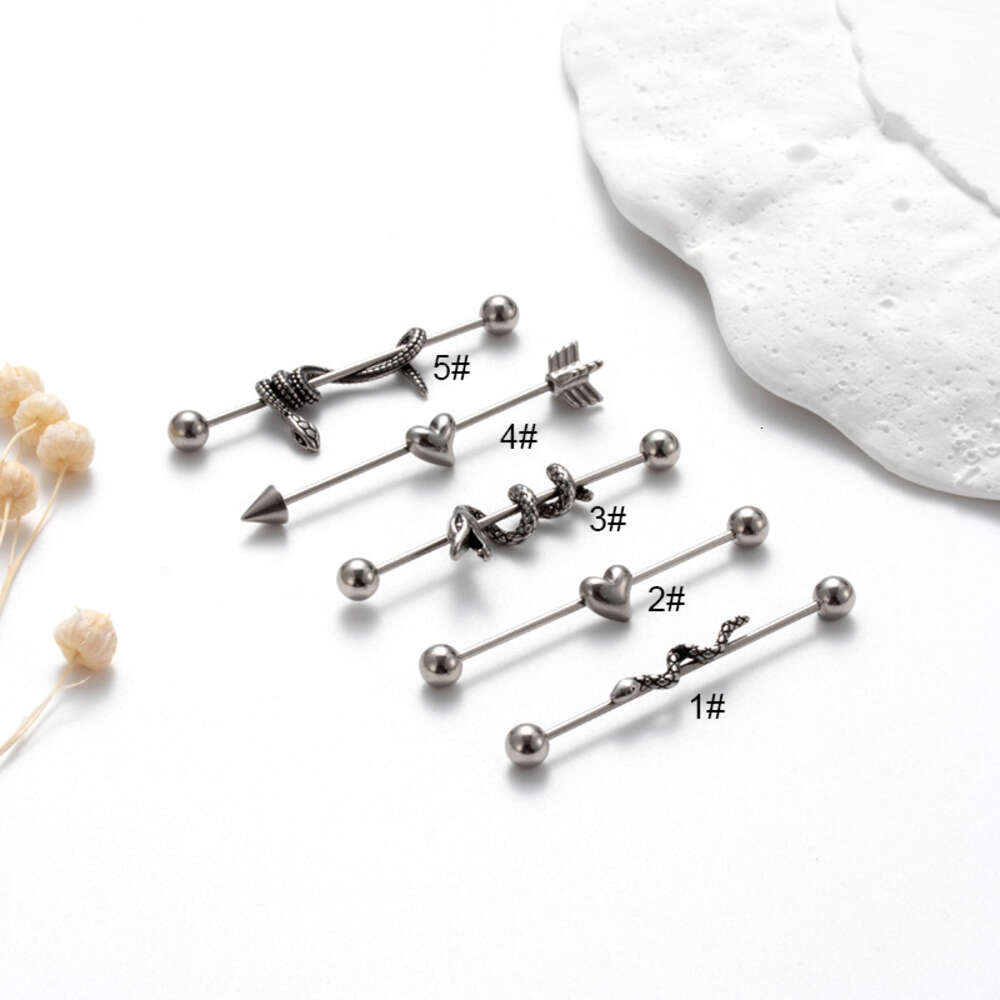 Industrial Surgical Stainless Steel Straight Barbell Helix Ear Bar Ball Cartilage Earring Stud 1.2 Screw Love Snake Ear Bridge Piercing Wolf Tide Body
