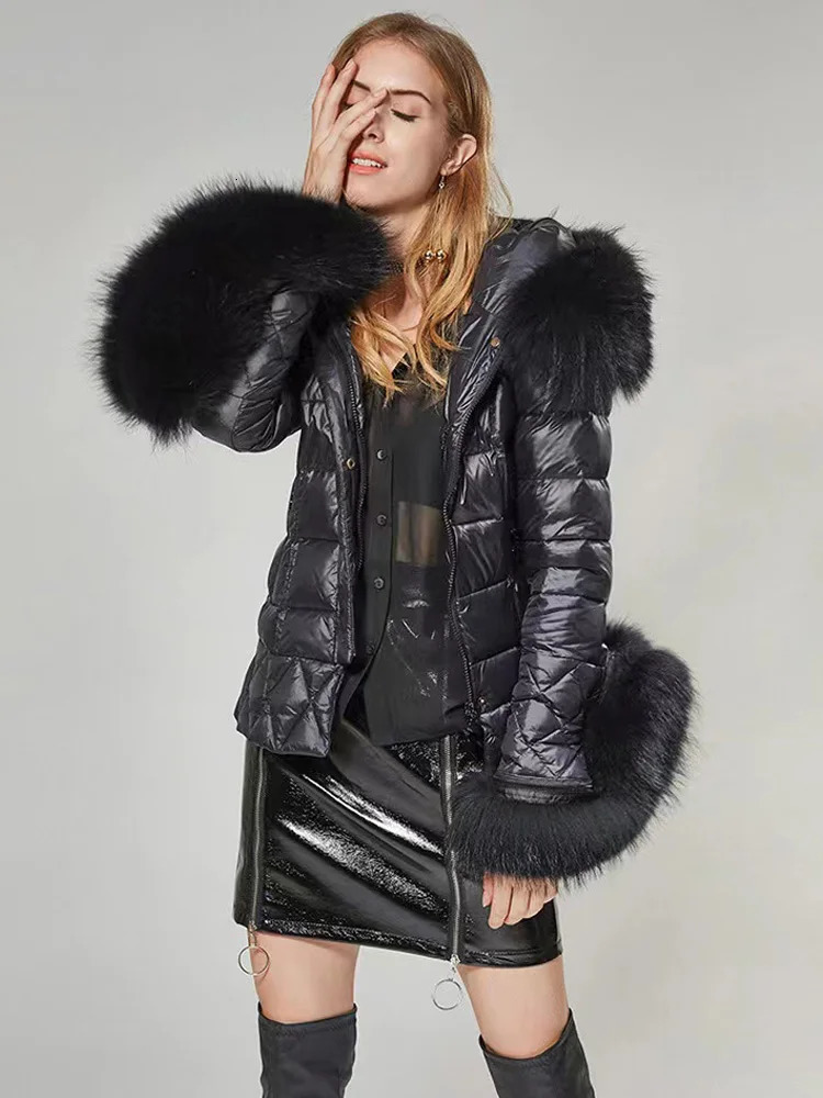 Janveny Real Raccoon Fur Hooded 90% White Duck Down Coat Women Winter Puffer Jacket Thick Warm Female Feather Parkas Outwear 231226