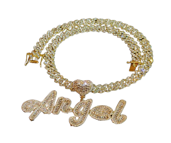 Grandbling Custom Name Necklace with Heart rhinestones Cuban Chain Word Iced Out CZ Personalized Hiphop Jewelry 220722204d