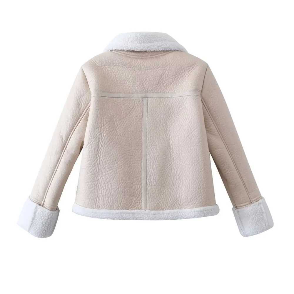 Women's Jackets UNIZERA 2023 Autumn/Winter New Womens Fashion Casual Edition Polo Neck Fur Integrated Jacket Coat J240708