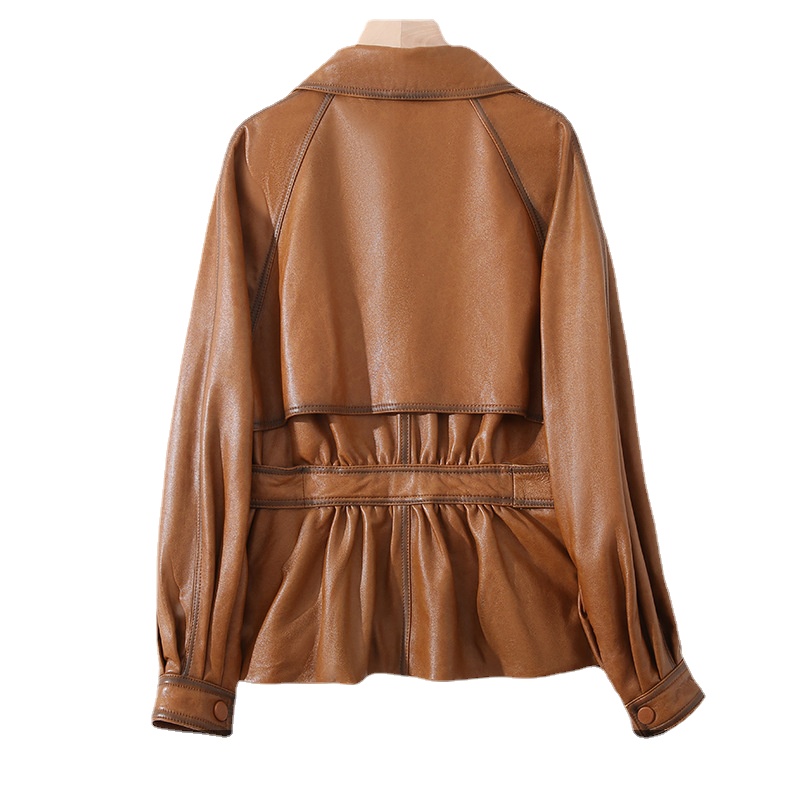 0C410M56 European and American Women's Coats Commuting Leather Clothing Autumn Winter Sheepskin Leather Jacket Belt Decoration