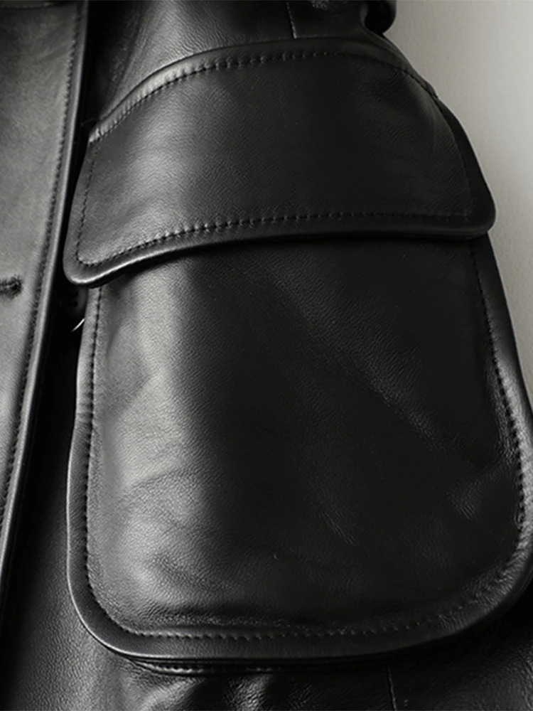 Nerazzurri Spring Autumn Black Leather Jacket Women Raglan Sleeve Belt Double Breasted Faux Leather Cargo Jackets 5xl 6xl 7xl 231226