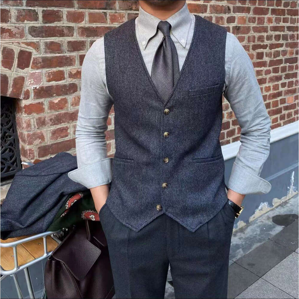 Herringbone V-neck Men's Business Slim Gentleman Casual Vest Formal Wedding Jacket