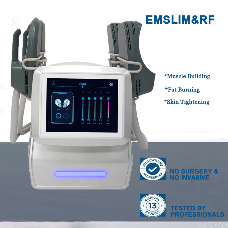 Portable emslim machines muscle stimulator ems slimming tesla sculpt body emt rf skin tighten machine 4 Handles
