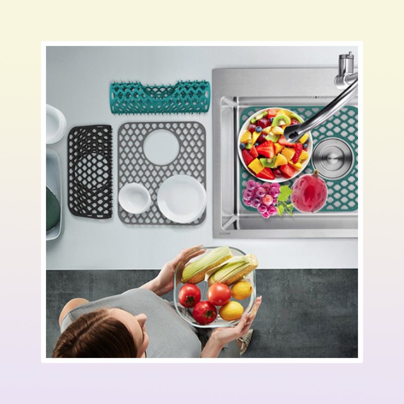 Mats Pads Silicone Sink Protector Mat NonSlip Quick Drying Dish Drain Pad Moisture Mildew Proof Grid Kitchen Storage PadMats2014388