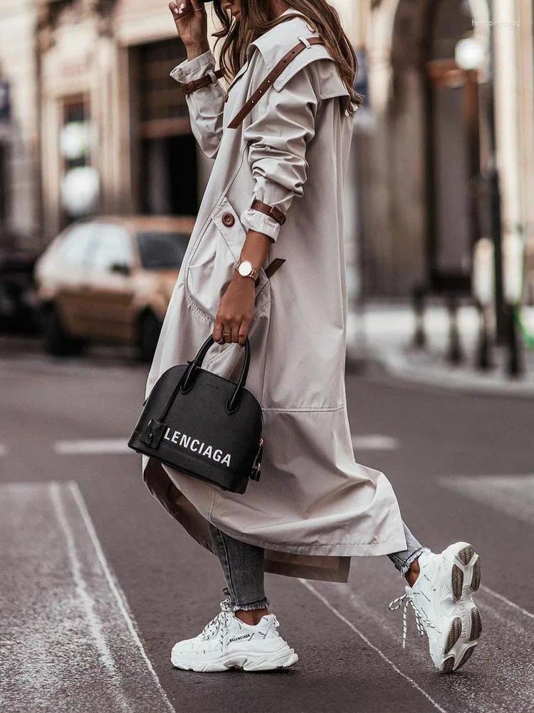 Women's Trench Coats All-match Coat Women Korean Fashion 2023 Fall Single Breasted Pocket Design Belted Hem CasualElegant Oversize Jacket
