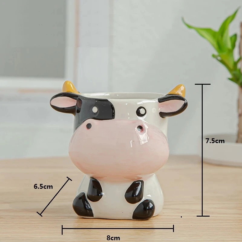 Nordic Style Ceramic Animal Flower Pot Cartoon Zebra Sheep Cow Head Mini Succulents Plants Bonsai Pots Home Decoration 231227