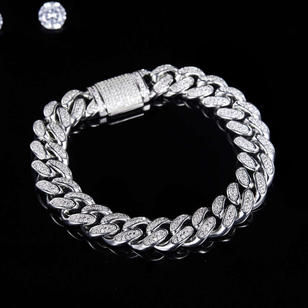 Wholesale Dancer 12mm Moissanite Chain Iced Out Hip Hop Jewelry S925 Sliver 14k Fashion Necklace Cuban Moissanite Chain