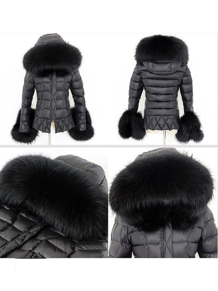 Janveny Real Raccoon Fur Hooded 90% White Duck Down Coat Women Winter Puffer Jacket Thick Warm Female Feather Parkas Outwear 231226