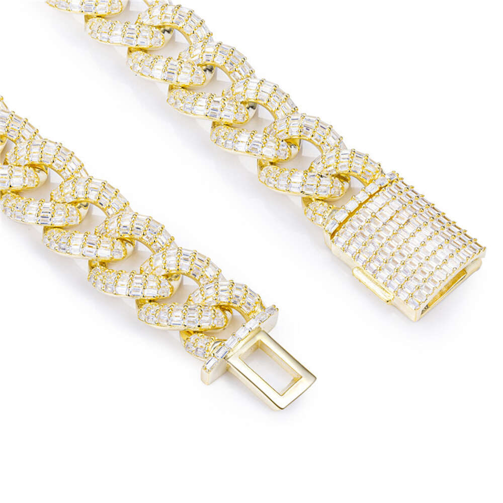 Voaino 20inch Gold Plated 925 Sterling Silver Chain Link Moissanite Cuban Chain
