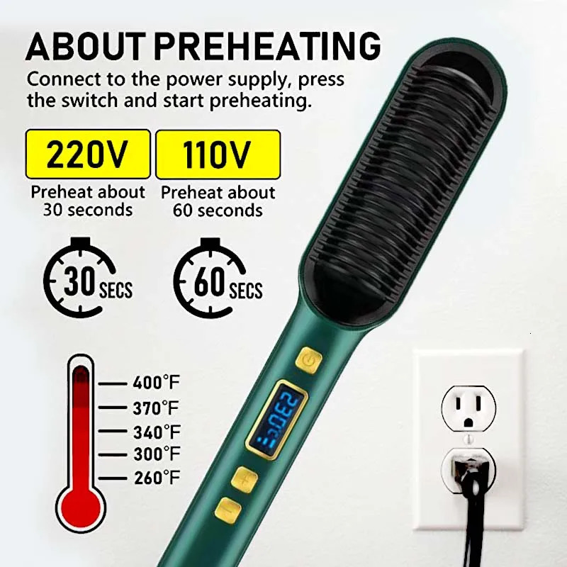 2 In 1 Electric Professional Negative Ion Hair Straightener Brush Curling Comb with Lcd Display Hair Curling Tool Straight Brush 231227